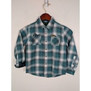 Dixxon Flannel Shirt‎ Boys Youth Small DFC Green White Plaid Long Sleeve Pocket